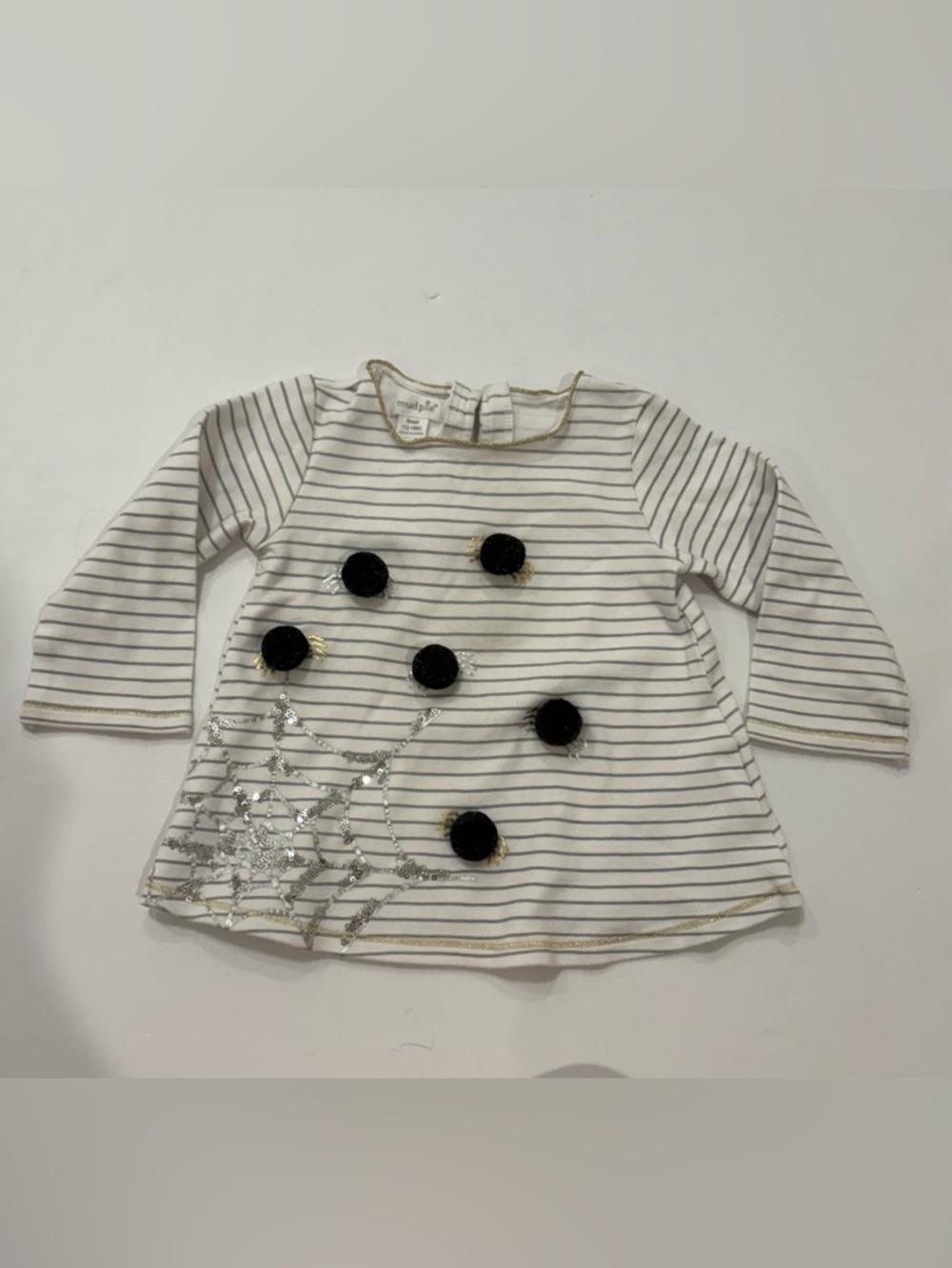 Mud Pie Halloween Spider PomPom Long-Sleeve Top with Gold Trim 12-18Months